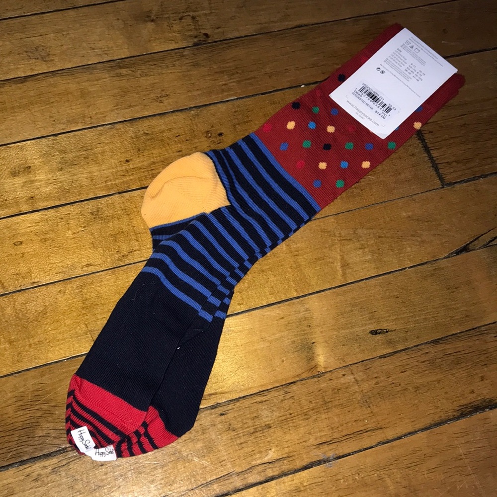 Men's Colorblock Dot & Stripe Crew‎ Socks - Red/Blue/Yellow